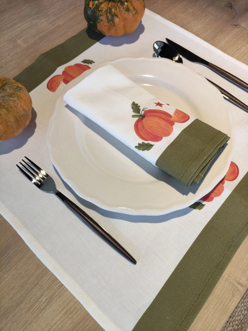 2’li Ham Keten Balkabağı  Baskılı Peçete 45x45 cm