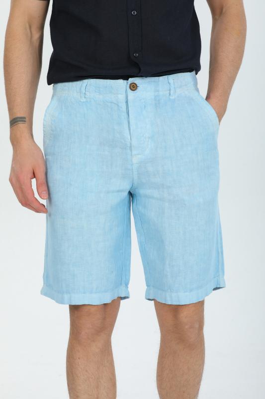 %100 Keten Erkek Şort Buz Mavisi
