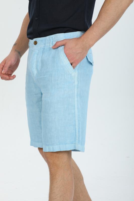 %100 Keten Erkek Şort Buz Mavisi