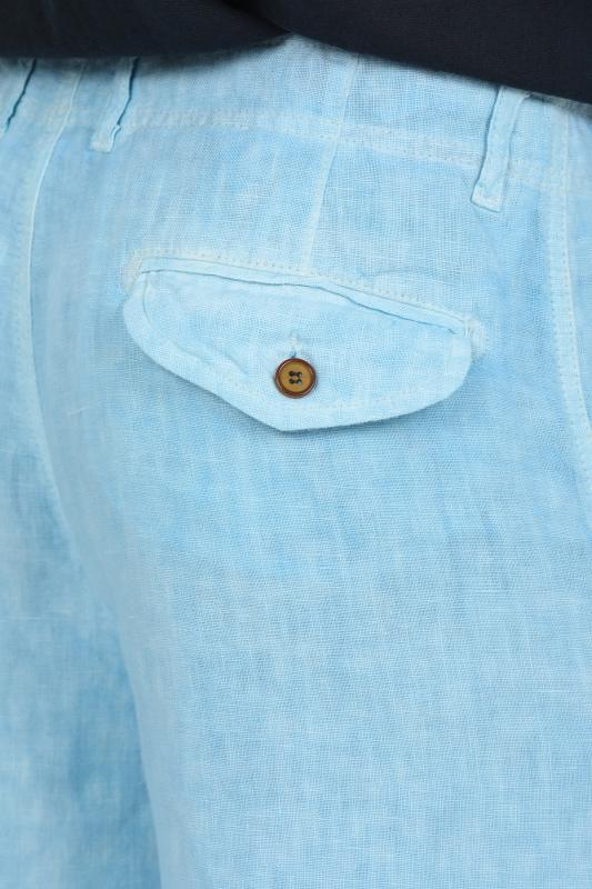 %100 Keten Erkek Şort Buz Mavisi