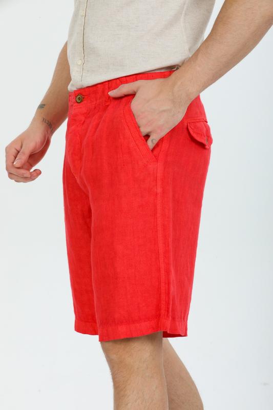 %100 Keten Erkek Şort Nar