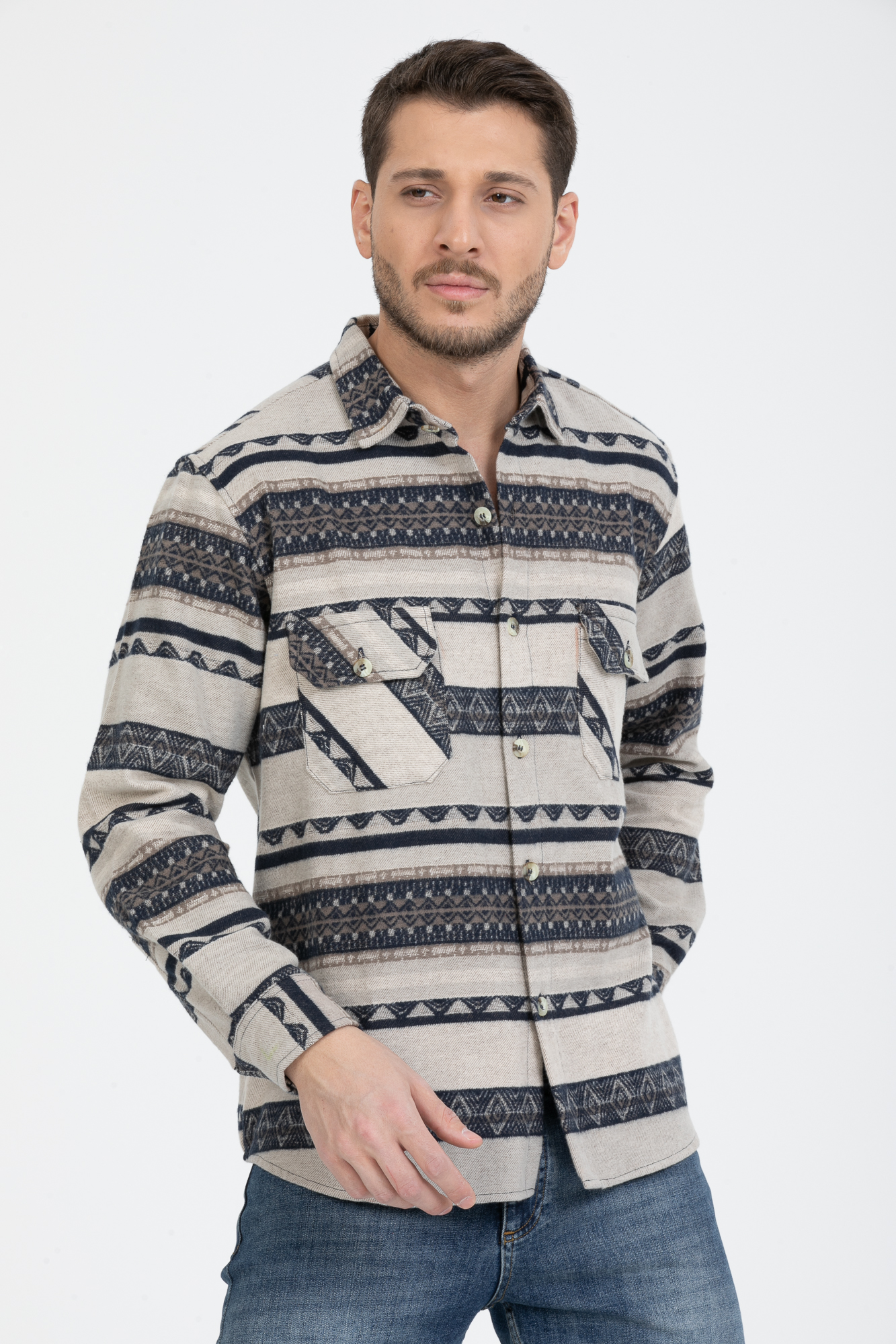 Erkek Oduncu Etnik Desenli Gömlek %100 Pamuklu