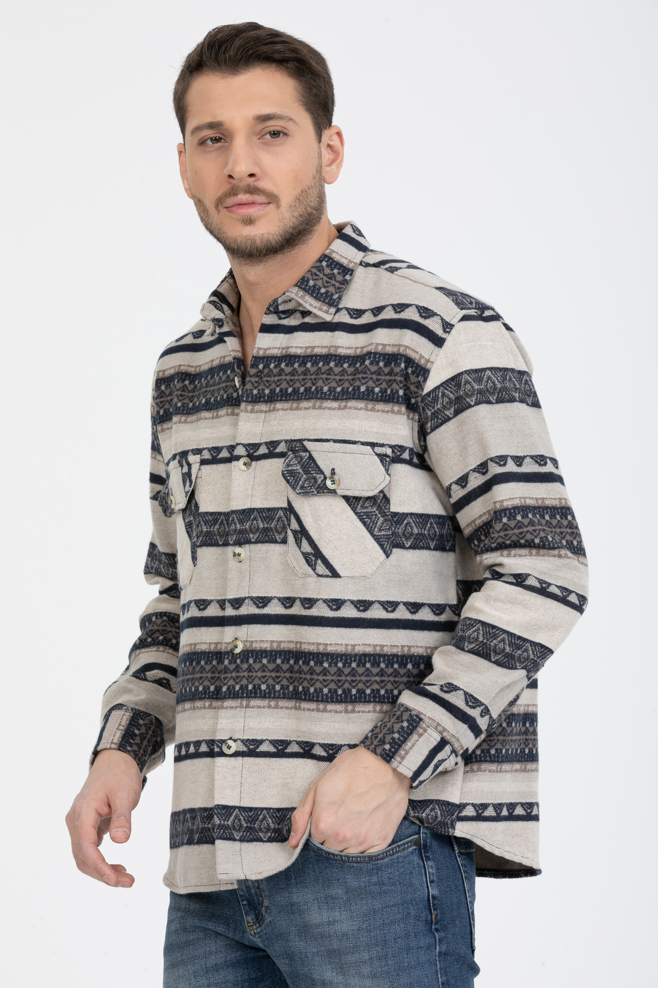 Erkek Oduncu Etnik Desenli Gömlek %100 Pamuklu